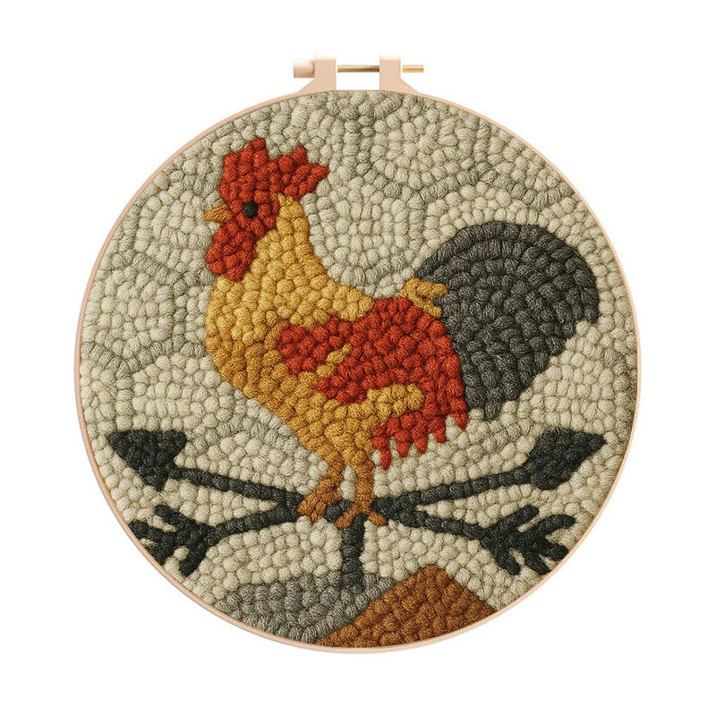  Dawn Rooster Punch Needle Kit - Animal Stitching Artwork | Easy Craft For Adults And Children  - 20cm*20cm - image 1