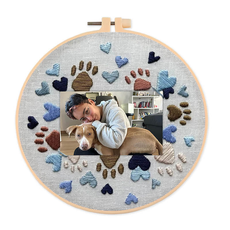 Rubbyoo Embroidery Photo Frame Kit - Adorable Paw Print | Memorable Handmade Craft | Diy Needle Artwork  - 15*15cm - image 1