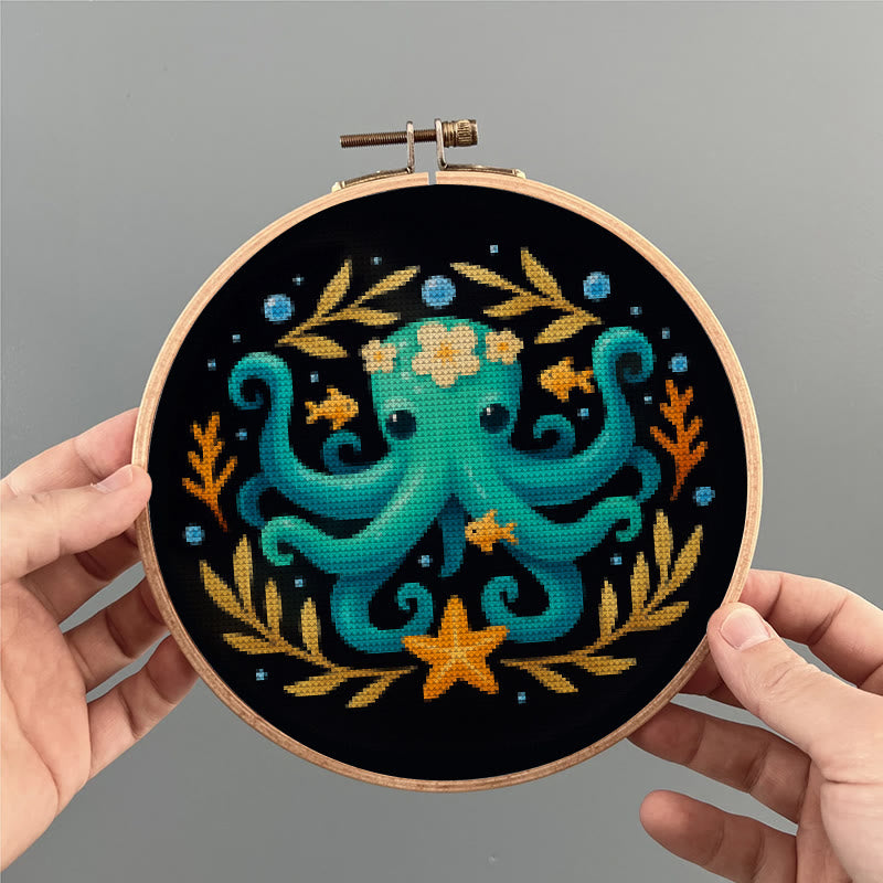  Cross Stitch Kit - Whimsical Octopus | Ocean Animal Craft | Diy Stitch Wall Decor - image 7