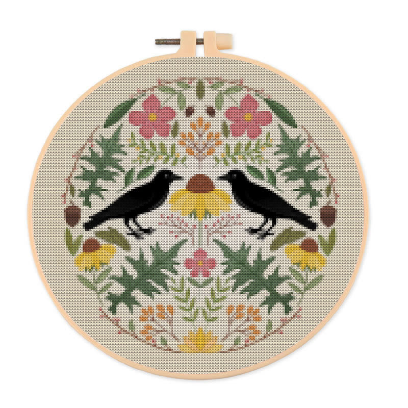  Cross Stitch Kit - Floral Ravens | Handmade Room Ornament | Diy  Needle Craft  - 20×20cm - image 1
