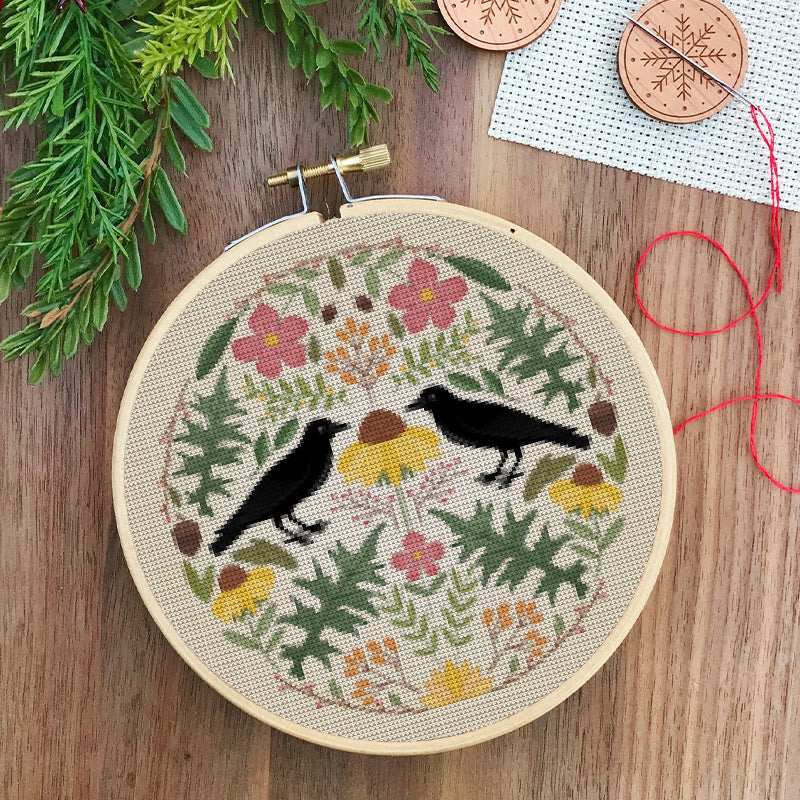  Cross Stitch Kit - Floral Ravens | Handmade Room Ornament | Diy  Needle Craft  - image 3