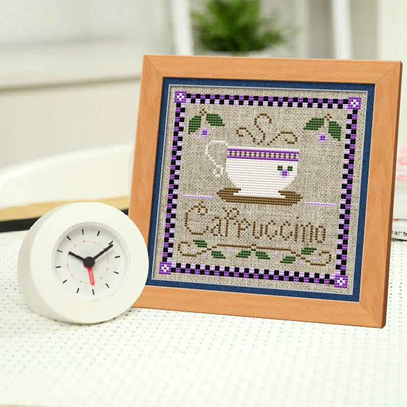  Cross Stitch Kit - Leisure Afternoon Time | Diy Desk Decor | Nice Handicraft For Coffee Lovers - Cappuccino - image 4