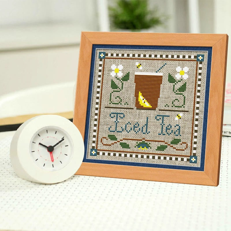  Cross Stitch Kit - Leisure Afternoon Time | Diy Desk Decor | Nice Handicraft For Coffee Lovers - Iced Tea - image 1