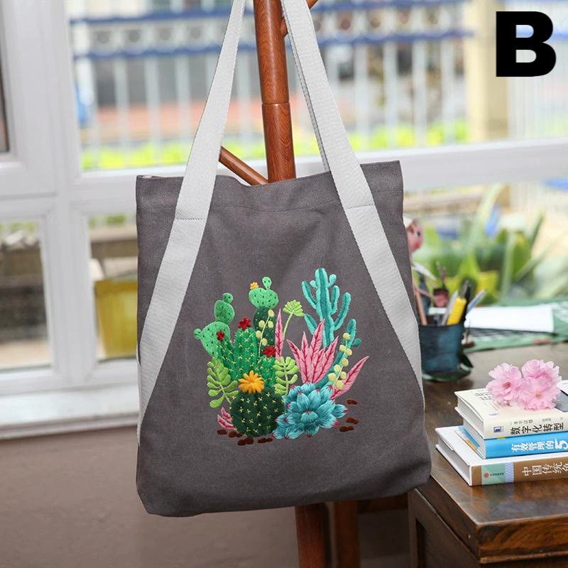 Embroidery Canvas Tote Bag Kits | Colourful Flowers Shoulder Bag | Diy Handmade Gift  - B - image 2
