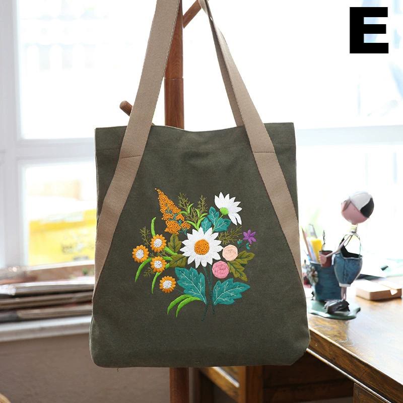 Embroidery Canvas Tote Bag Kits | Colourful Flowers Shoulder Bag | Diy Handmade Gift  - E - image 5