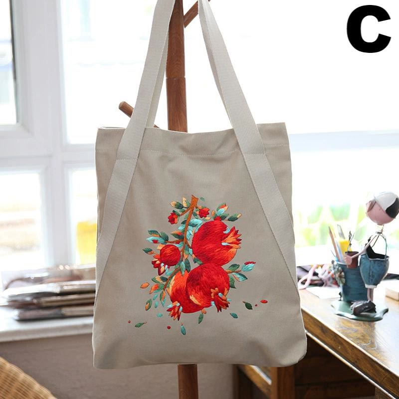 Embroidery Canvas Tote Bag Kits | Colourful Flowers Shoulder Bag | Diy Handmade Gift  - C - image 3
