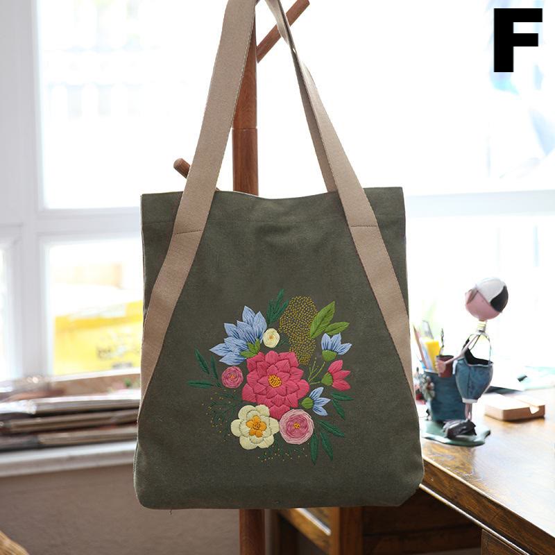 Embroidery Canvas Tote Bag Kits | Colourful Flowers Shoulder Bag | Diy Handmade Gift  - F - image 6