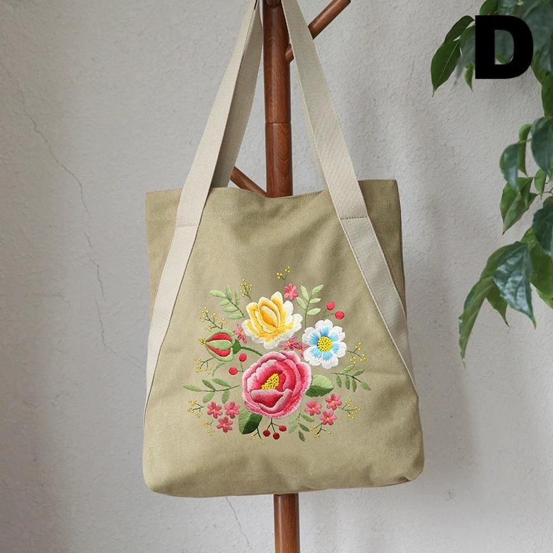 Embroidery Canvas Tote Bag Kits | Colourful Flowers Shoulder Bag | Diy Handmade Gift  - D - image 4
