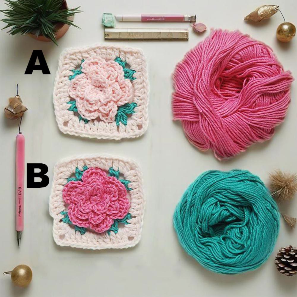 Diy Handmade Rose Granny Square Crochet Kit - 3d Floral Coasters Craft | Perfect Gifts For Crafters - B - image 4