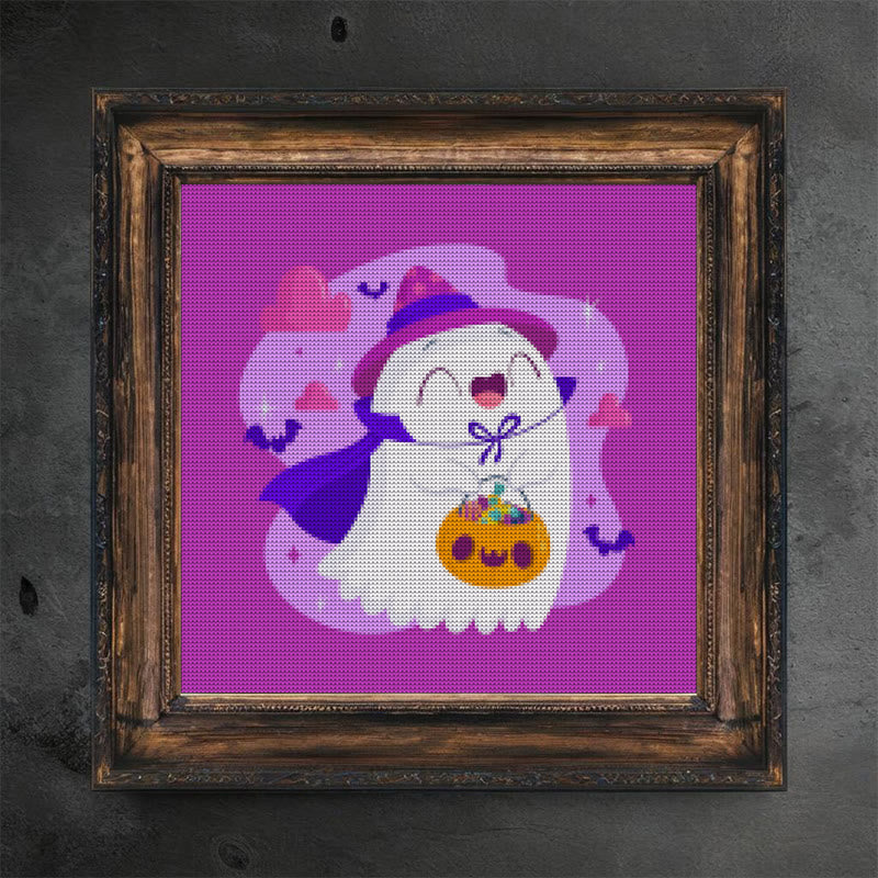 Cross Stitch Kit - Happy Ghost | Adorable Halloween Craft | Nice Wall Hanging Decor - Happy Ghost - image 1