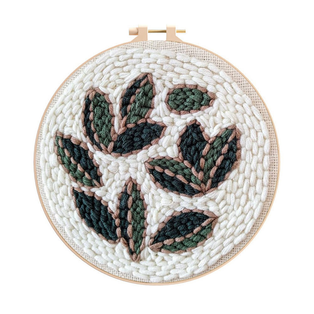 Leaf Punch Needle Kit - Diy Punch Needle Coaster | Handmade Sewing Art  | Beginner Yarn Craft  - 8 inch Hoop Kit - image 1