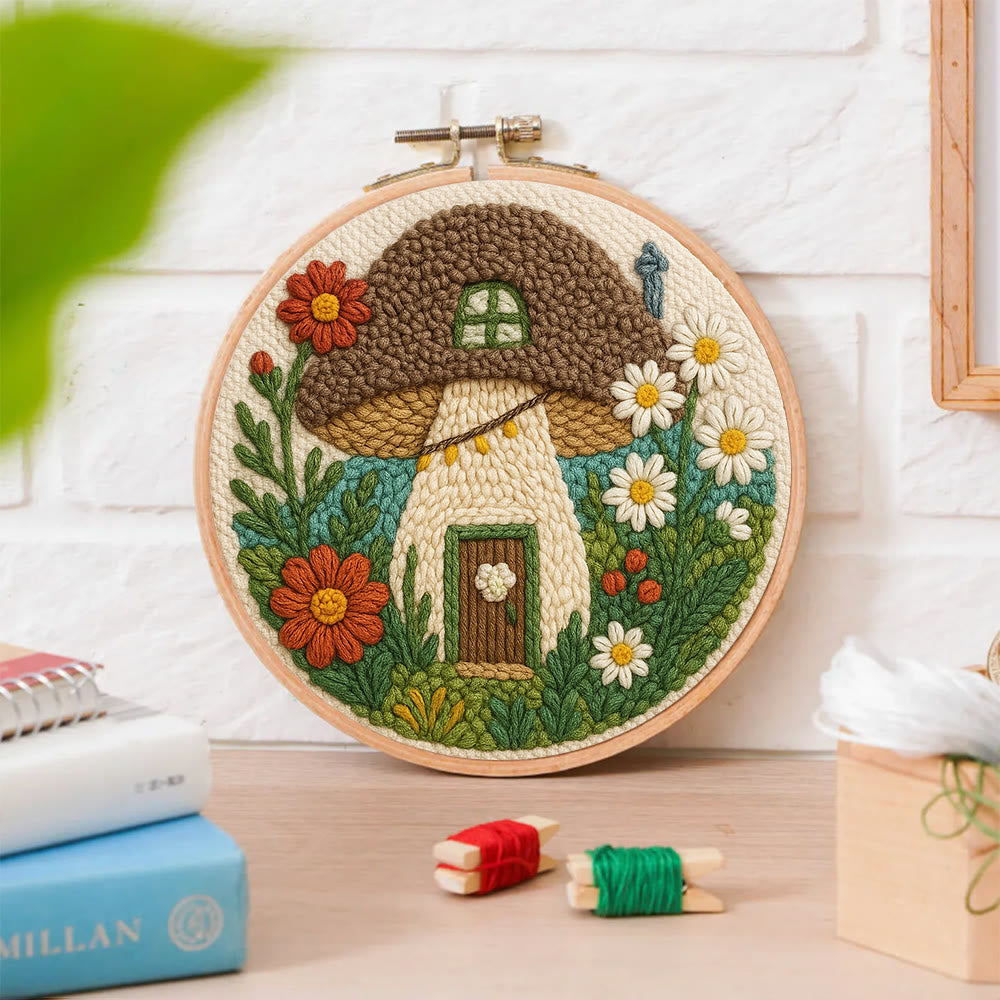 Mushroom House Punch Needle Kit - Diy Punch Needle Coaster | Handmade Floral Craft | Fantasy Needle Artwork - image 5
