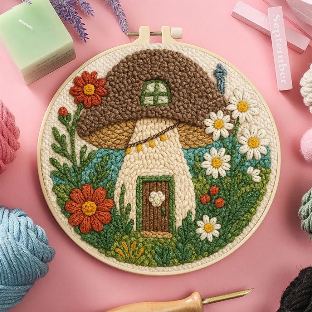 Mushroom House Punch Needle Kit - Diy Punch Needle Coaster | Handmade Floral Craft | Fantasy Needle Artwork - image 9