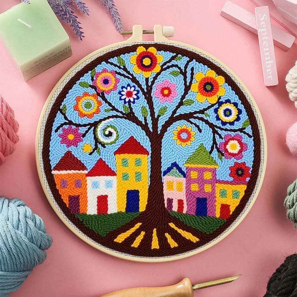  Whimsical Tree Punch Needle Kit - Diy Punch Needle Coaster | Creative Sewing Craft | Colourful Home Ornament - image 8