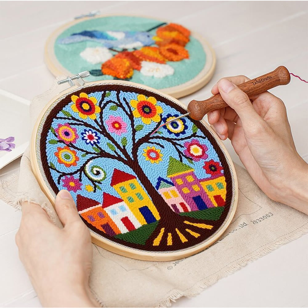  Whimsical Tree Punch Needle Kit - Diy Punch Needle Coaster | Creative Sewing Craft | Colourful Home Ornament - image 7