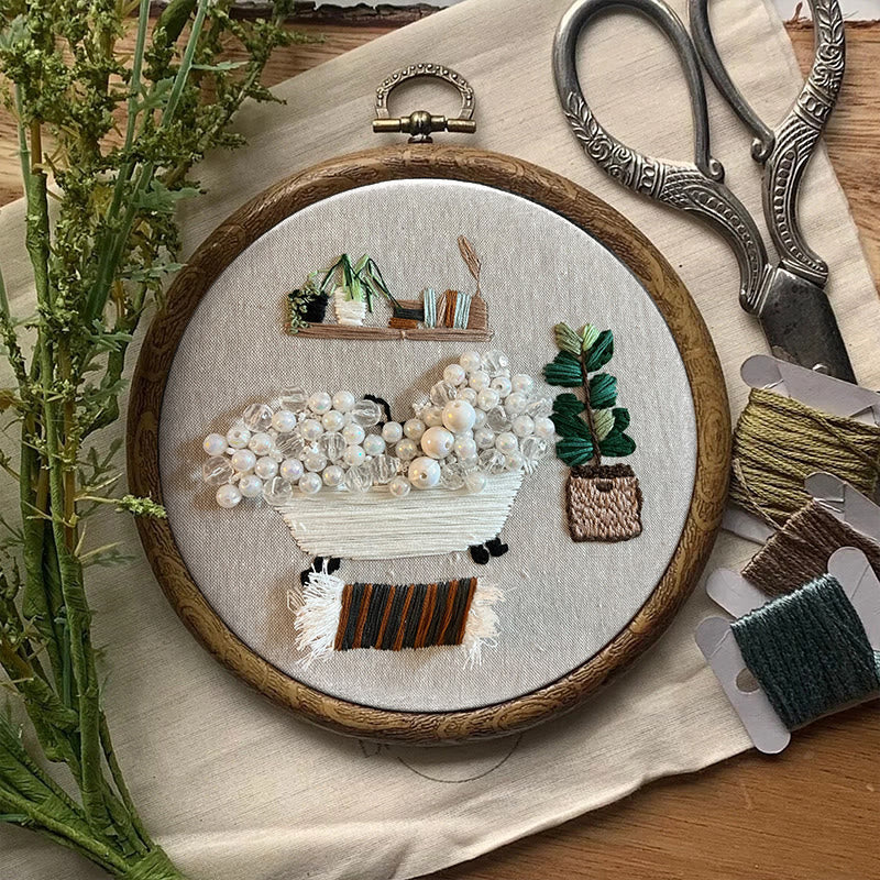 Rubbyoo Bead Embroidery Kit - Cozy Bath | Easy Handmade Artcraft | Nice Home Ornament - image 7