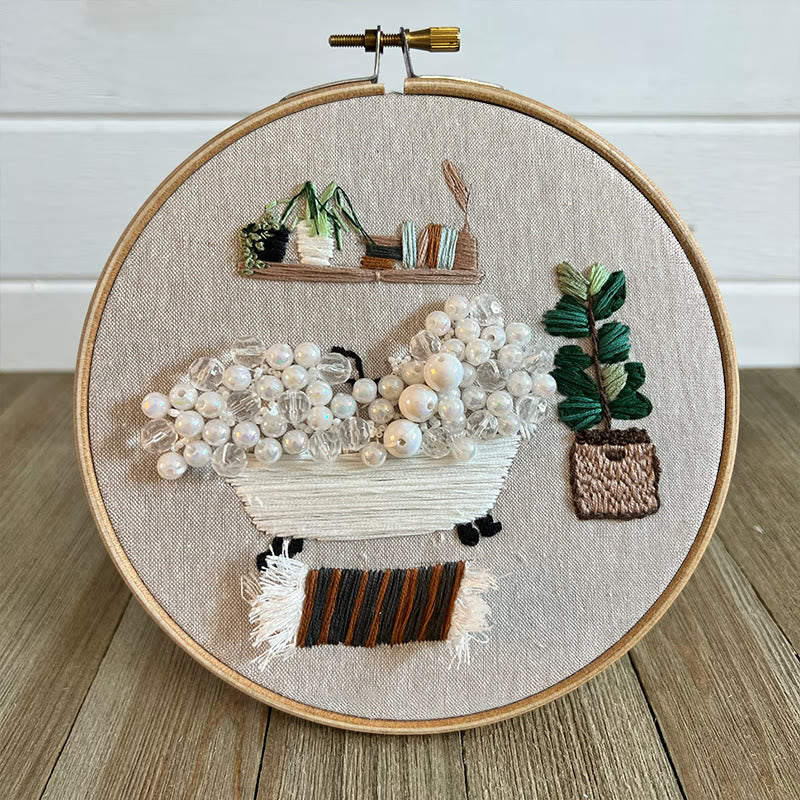 Rubbyoo Bead Embroidery Kit - Cozy Bath | Easy Handmade Artcraft | Nice Home Ornament - image 6