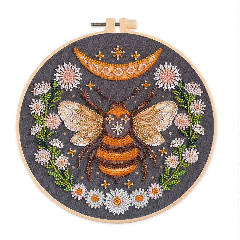 Rubbyoo Bead Embroidery Kit - Floral Bee | Diy Handicraft Collection | Exquisite Needle Art - 20*20cm - image 1