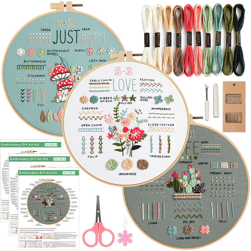 Rubbyoo 3-piece Embroidery Starter Kit  - Floral And Botanical Pattern | Easy Stitch Handicraft | Perfect For Needlework Beginner  - 3-piece Embroidery Starter Ki - image 3
