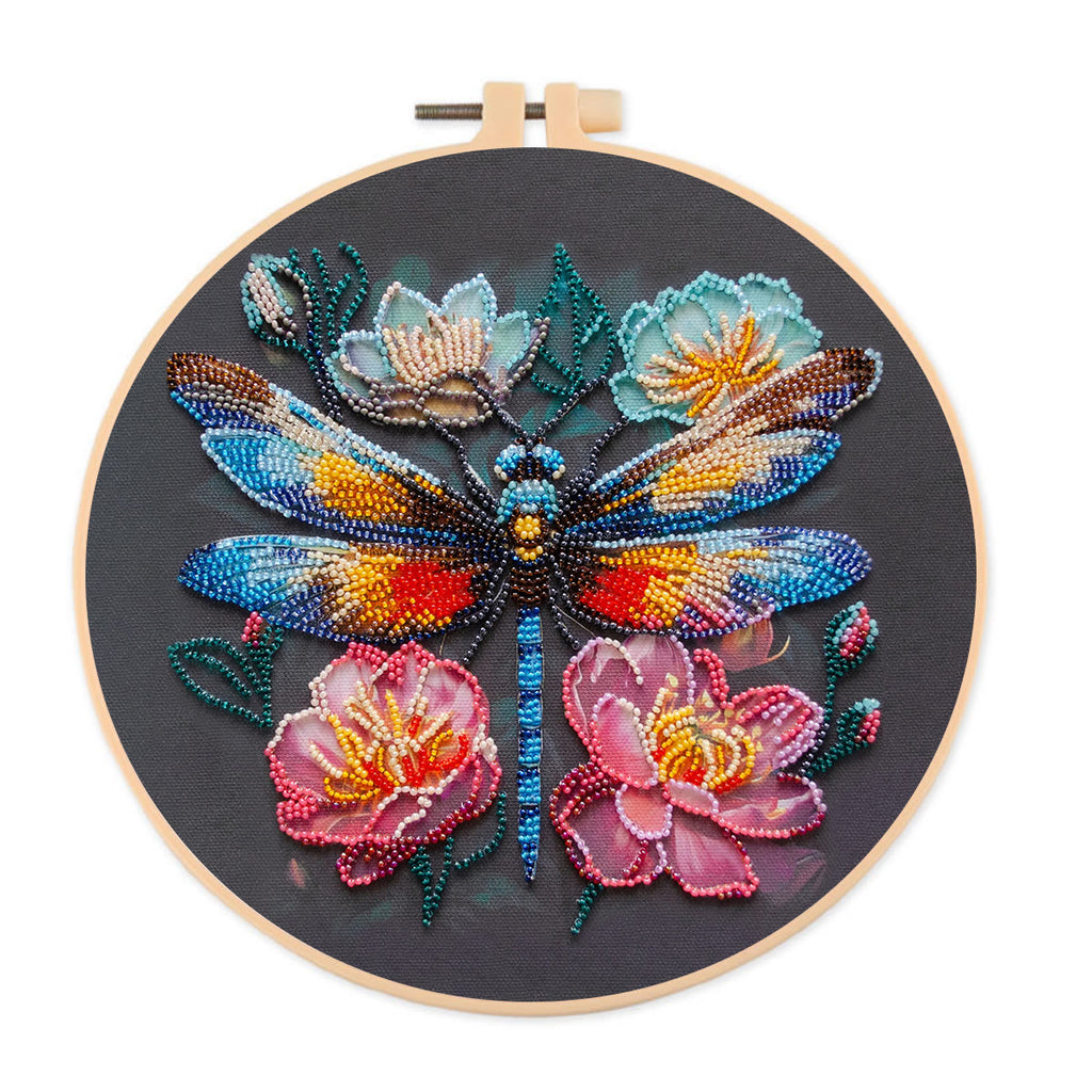 Rubbyoo Bead Embroidery Kit - Floral Dragonfly | Colourful Insect Handicraft | Diy Home Decoration - 20*20cm - image 0
