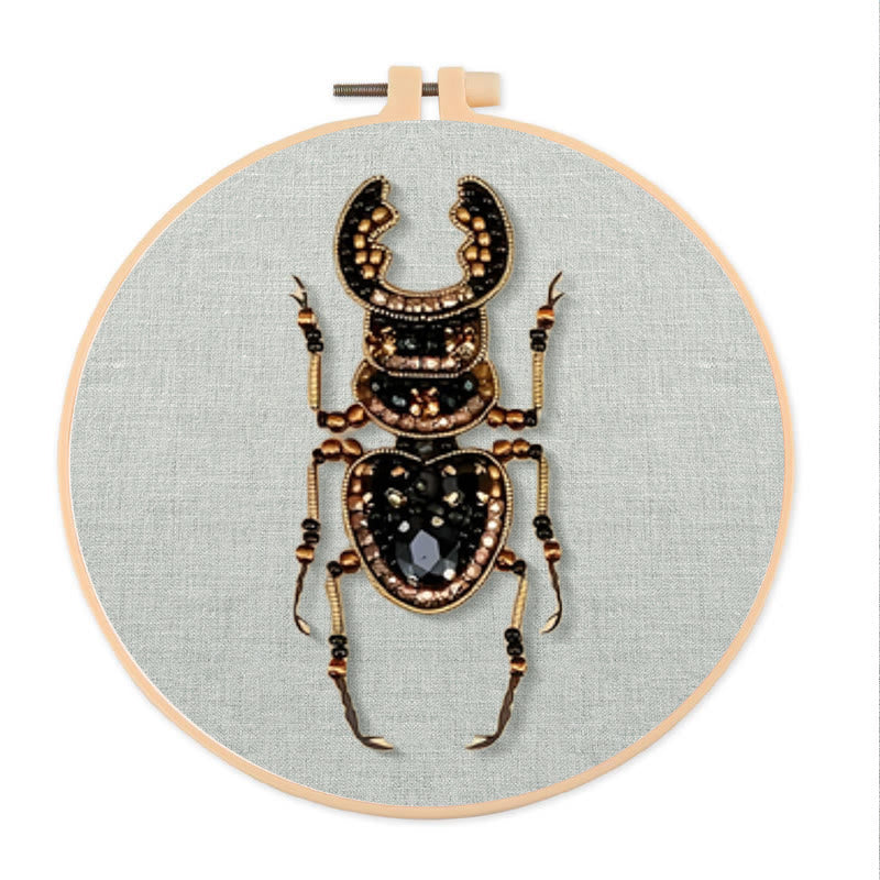Rubbyoo Bead Embroidery Kit - Stag Beetle | Diy Insect Craft | Unique Stitch Artwork  - 15cm*15cm - image 0