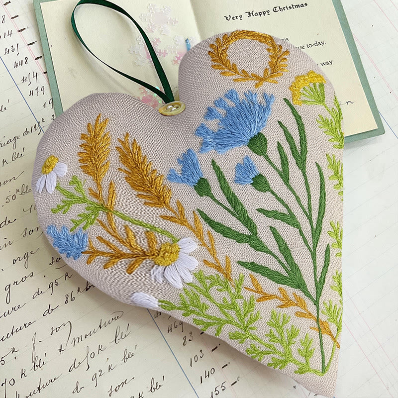 Rubbyoo Heart Embroidery Kit - Blue Wildflower | Diy Decorative Craft | Flower Hanging Ornament - image 5