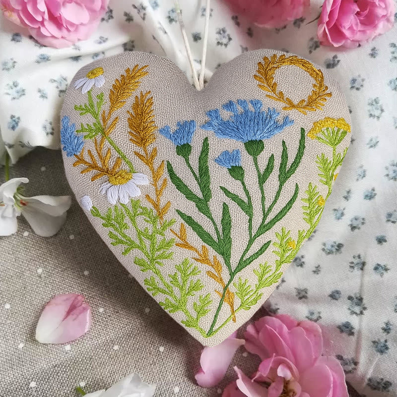 Rubbyoo Heart Embroidery Kit - Blue Wildflower | Diy Decorative Craft | Flower Hanging Ornament - image 4