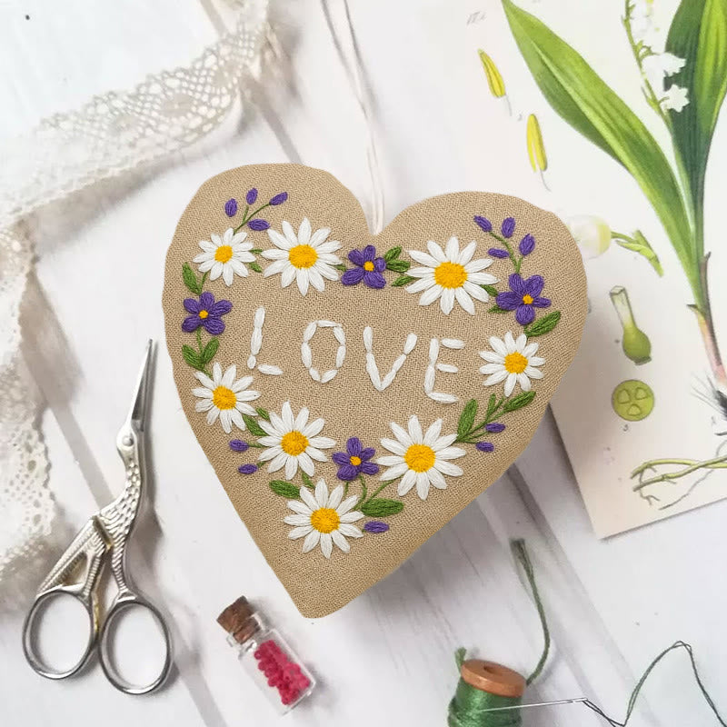 Rubbyoo Heart Embroidery Kit - Daisy Love | Creative Valentine Decoration | Unique Anniversary Gift  - 6 inches hoop kit - image 0