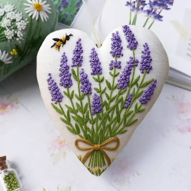 Rubbyoo Heart Embroidery Kit - Lavender Bouquet | Floral Home Decor | Handmade Birthday Gift - image 1