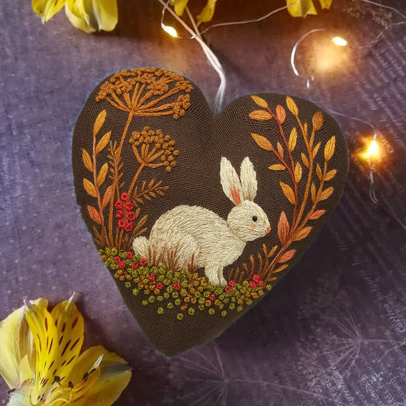 Rubbyoo Heart Embroidery Kit - Autumn Rabbit | Handmade Animal Needlework | Halloween Wall Decoration - image 3