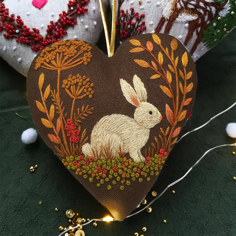Rubbyoo Heart Embroidery Kit - Autumn Rabbit | Handmade Animal Needlework | Halloween Wall Decoration - image 1