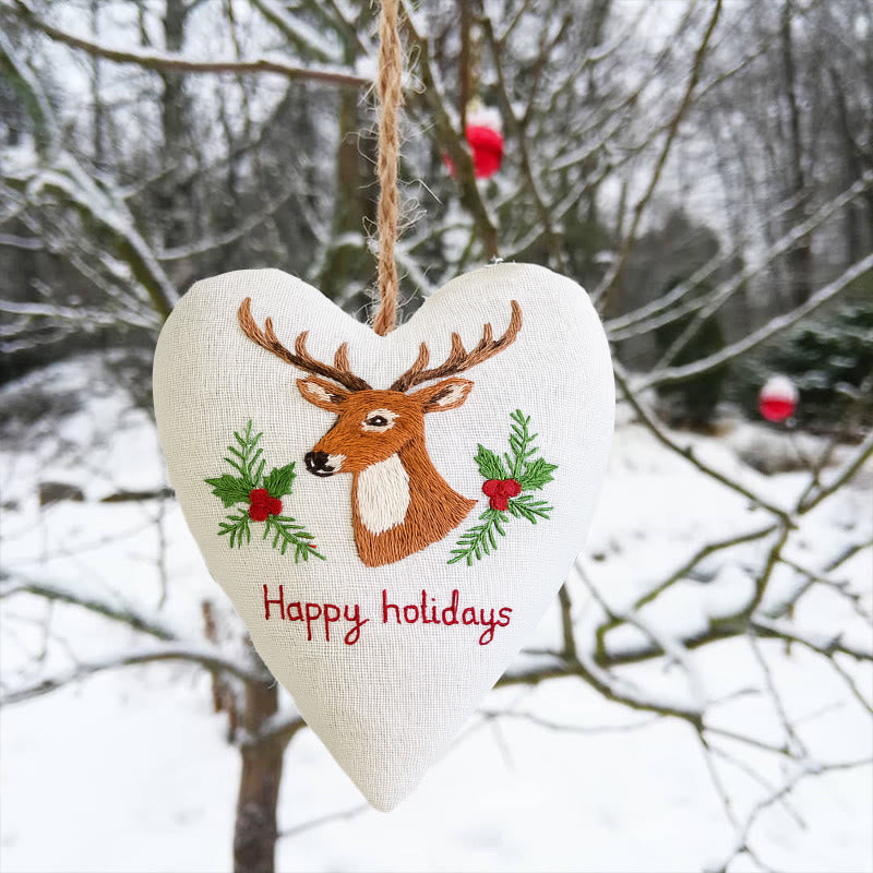 Rubbyoo Heart Embroidery Kit - Happy Holidays | Christmas Tree Ornament | Christmas Novice Needlepoint - image 3