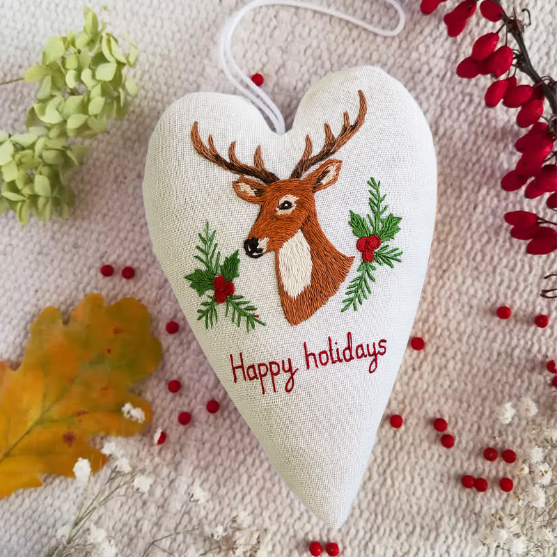 Rubbyoo Heart Embroidery Kit - Happy Holidays | Christmas Tree Ornament | Christmas Novice Needlepoint - image 7