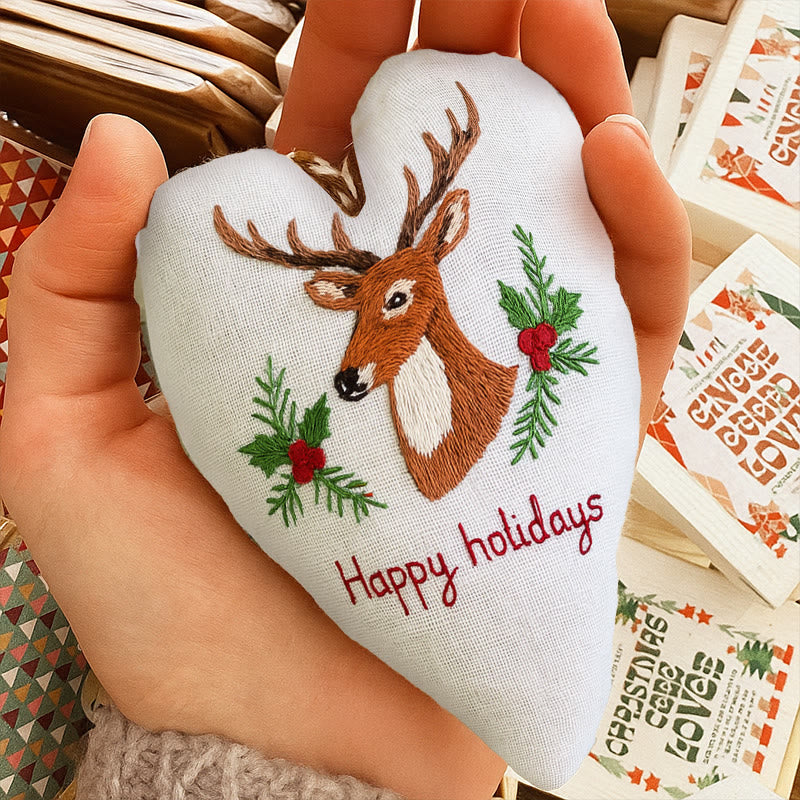 Rubbyoo Heart Embroidery Kit - Happy Holidays | Christmas Tree Ornament | Christmas Novice Needlepoint - image 5