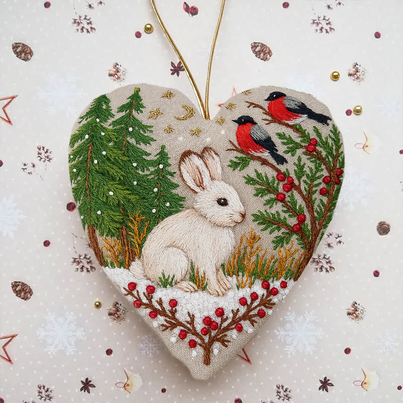 Rubbyoo Heart Embroidery Kit - Lovely Rabbit |  Beginners Sewing Decorations | Christmas Handmade Decor  - 6 inches hoop kit - image 0