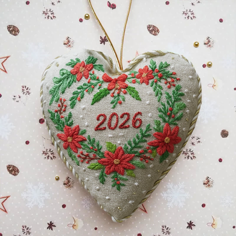 Rubbyoo Heart Embroidery Kit - Christmas Wreath | Diy Christmas Ornaments | Perfect Handicraft For New Year - 6 inches hoop kit - image 0