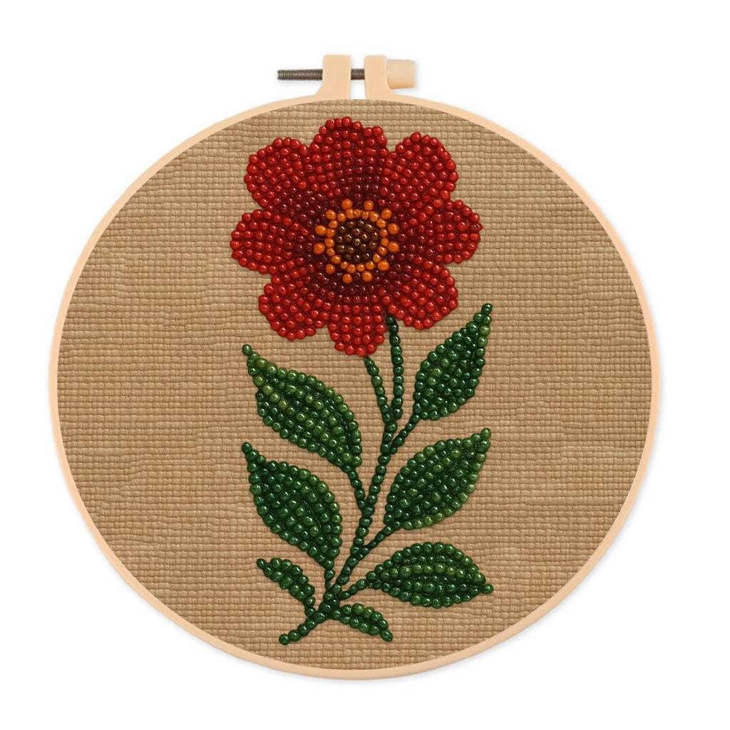 Rubbyoo Bead Embroidery Kit - Red Flower | Diy Floral Art | Beginner Handmade Set - 15cm*15cm - image 0
