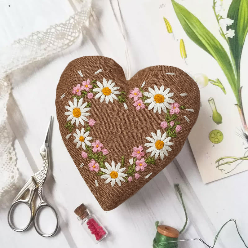 Rubbyoo Heart Embroidery Kit - Little Daisy | Floral Hanging Craft | Diy Fashion Accessories - 6 inches hoop kit - image 0