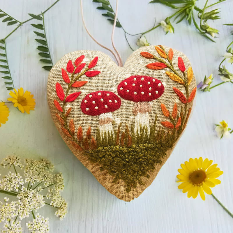 Rubbyoo Heart Embroidery Kit - Cute Mushrooms | Easy Botanical Craft | Diy Hanging Gift - image 3