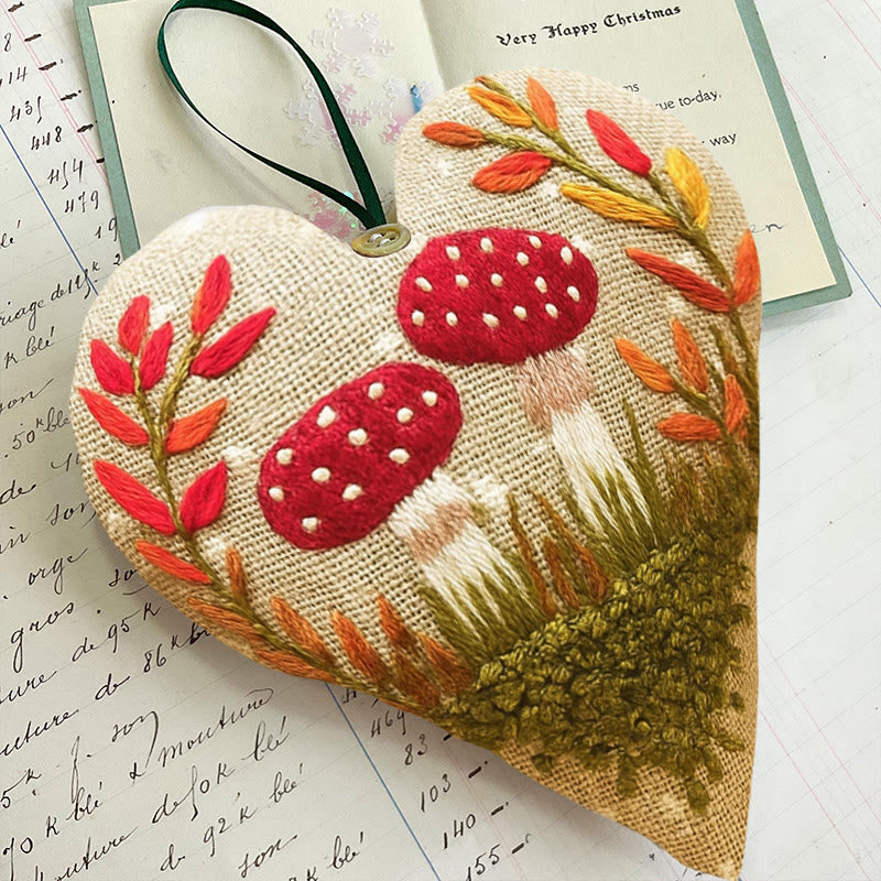 Rubbyoo Heart Embroidery Kit - Cute Mushrooms | Easy Botanical Craft | Diy Hanging Gift - image 5