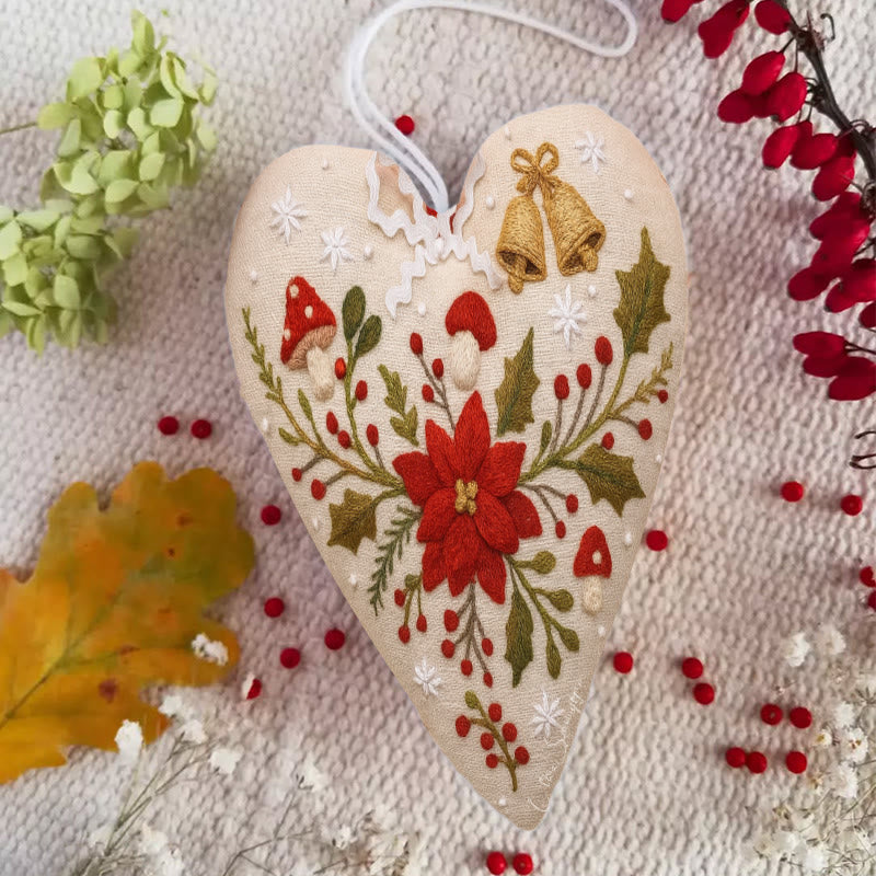 Rubbyoo Heart Embroidery Kit - Christmas Poinsettia | Diy Christmas Ornaments | Nice Home Hanging - image 4