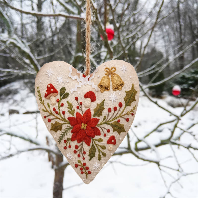 Rubbyoo Heart Embroidery Kit - Christmas Poinsettia | Diy Christmas Ornaments | Nice Home Hanging - image 2