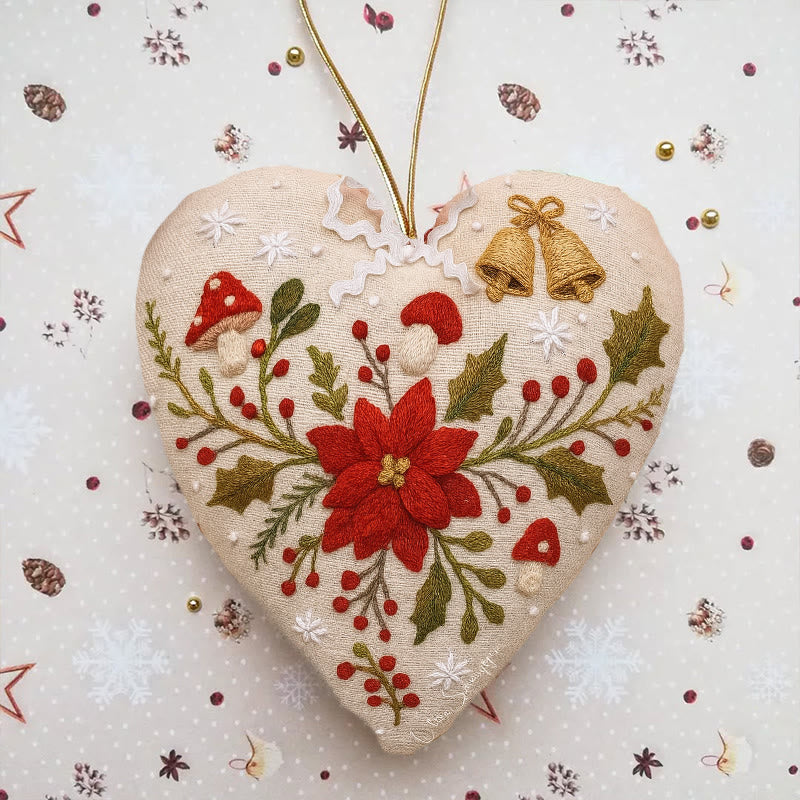 Rubbyoo Heart Embroidery Kit - Christmas Poinsettia | Diy Christmas Ornaments | Nice Home Hanging - 6 inches hoop kit - image 0