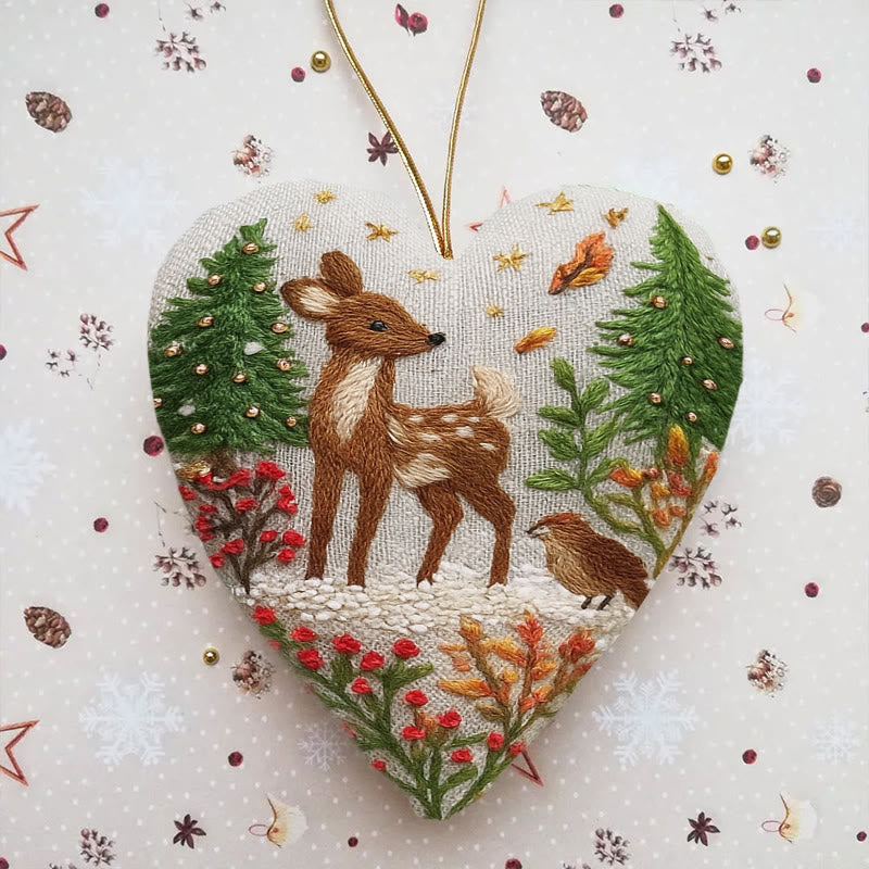 Rubbyoo Heart Embroidery Kit - Winter Elk | Diy Christmas Tree Decor | Unique Handmade Gift - 6 inches hoop kit - image 0