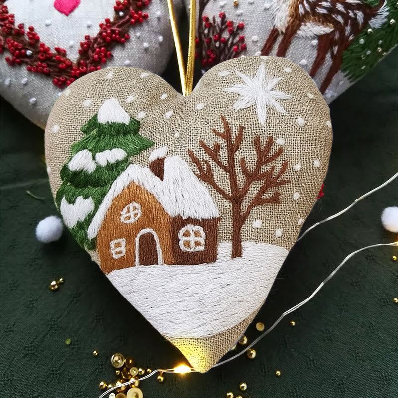 Rubbyoo Heart Embroidery Kit - Snowy House | Christmas Tree Ornament | Diy Handmade Craft - image 3