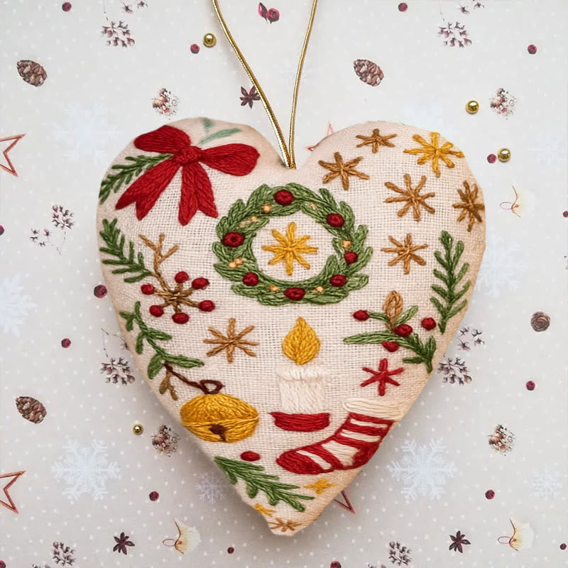 Rubbyoo Heart Embroidery Kit - Christmas Wreath | Personalized Hanging Decor | Unique Needle Craft - 6 inches hoop kit - image 0