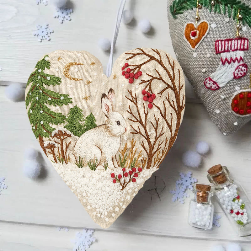 Rubbyoo Heart Embroidery Kit - White Rabbit | Adorable Animal Craft | Diy Christmas Hanging Art - image 2