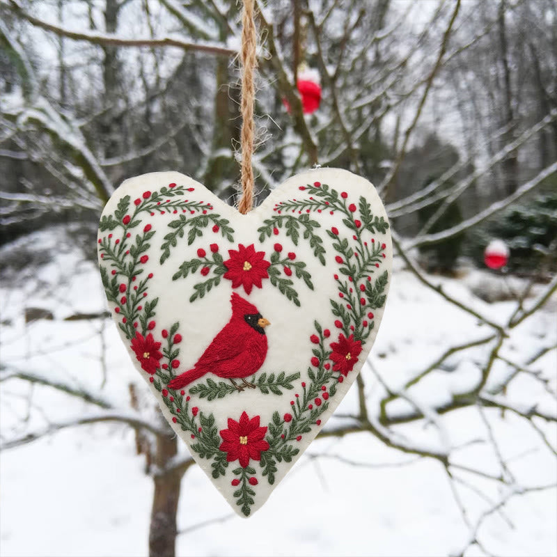 Rubbyoo Heart Embroidery Kit - Red Cardinal | Stunning Bird Craft | Perfect Christmas Hanging  - 6 inches hoop kit - image 0