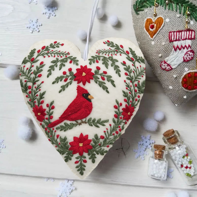 Rubbyoo Heart Embroidery Kit - Red Cardinal | Stunning Bird Craft | Perfect Christmas Hanging  - image 3