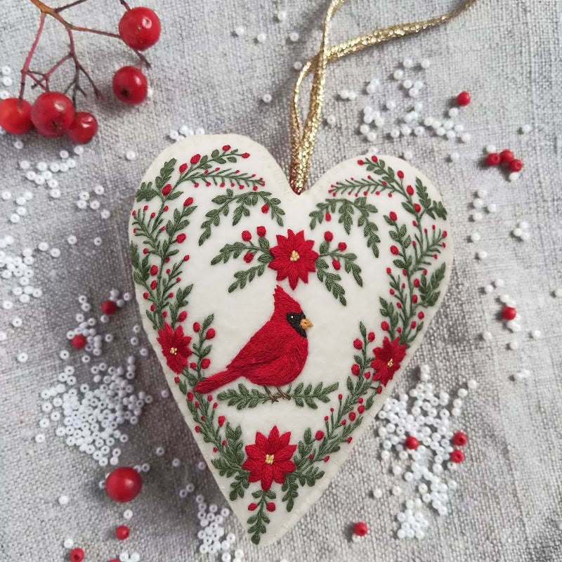 Rubbyoo Heart Embroidery Kit - Red Cardinal | Stunning Bird Craft | Perfect Christmas Hanging  - image 1